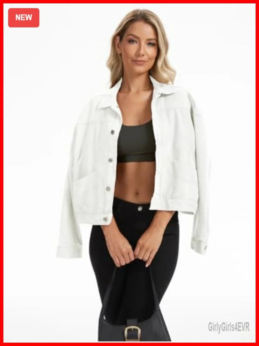 Oversized Cropped Denim Jacket Button Down Shacket Trucker Coat Multi Pockets